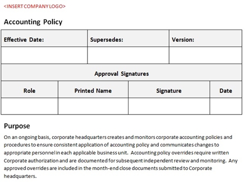 Accounting Policy Template Accounting Template